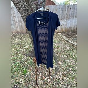 Size 4 zigzag navy blue and gold dress with gold jewelry neckline
